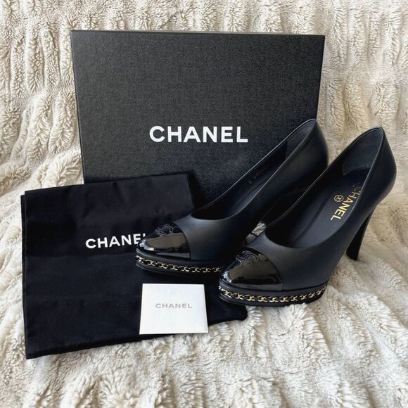 Black Chanel Leather Platform Pumps 38.5 / US 8.5 - Picture 3 of 11